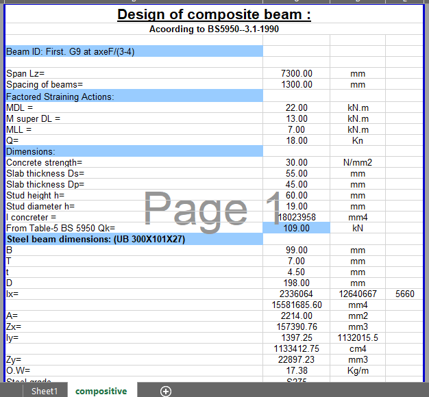 Design of composite beam According to BS5950--3.1-1990 9